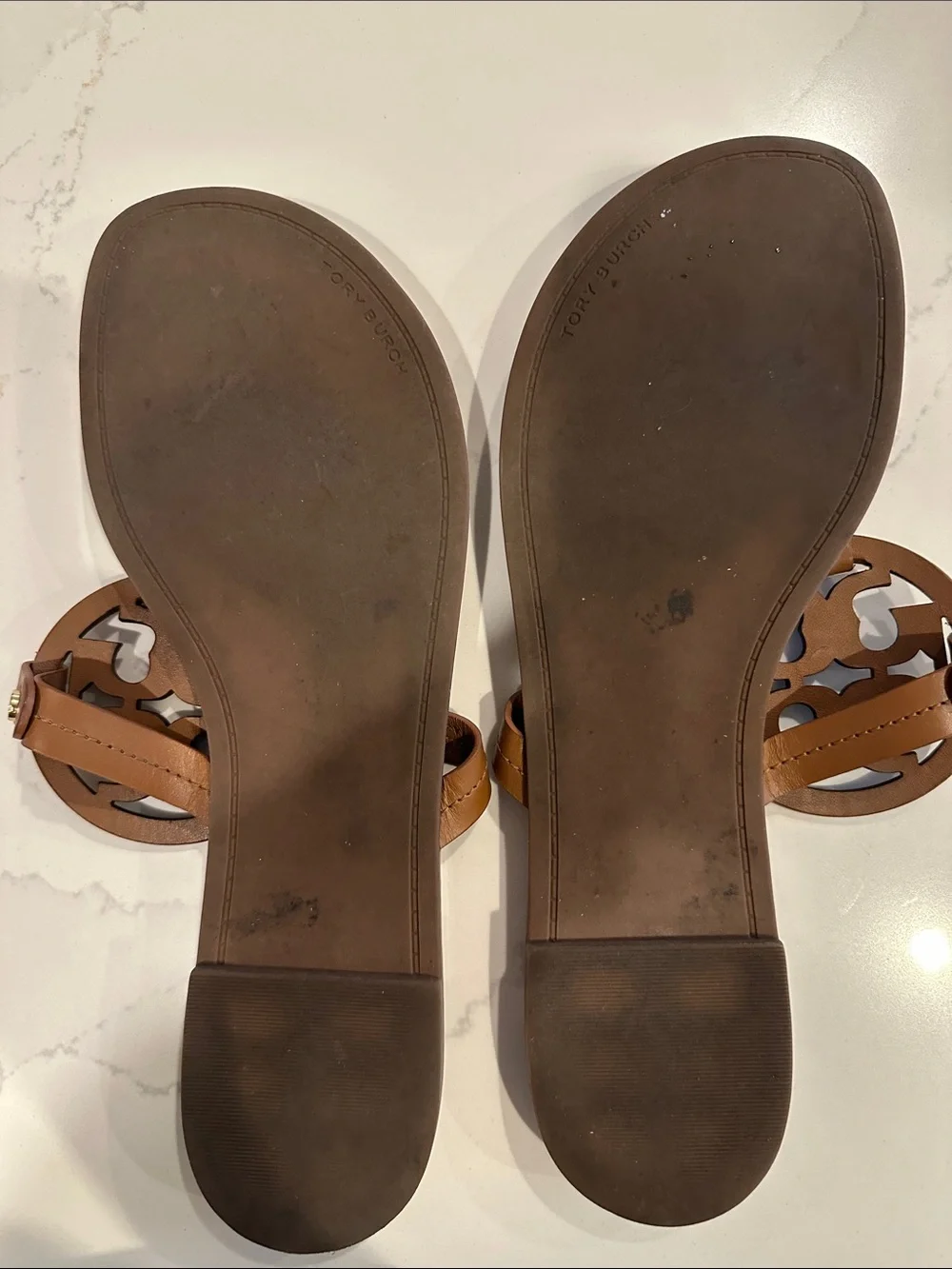 Tory Burch Miller Sandals Vintage Vachetta Calf Leather Size 10.5